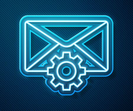 Glowing neon line Envelope setting icon isolated on blue background. Vector Illustrationのイラスト素材
