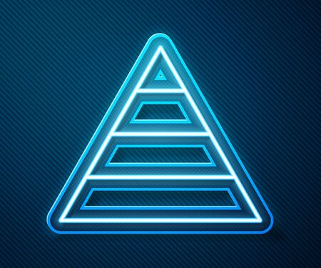 Glowing neon line Business pyramid chart infographics icon isolated on blue background. Pyramidal stages graph elements. Vector Illustrationのイラスト素材