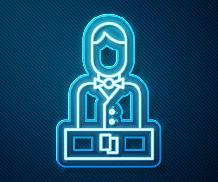 Glowing neon line Casino dealer icon isolated on blue background. Casino croupier. Vector Illustrationのイラスト素材