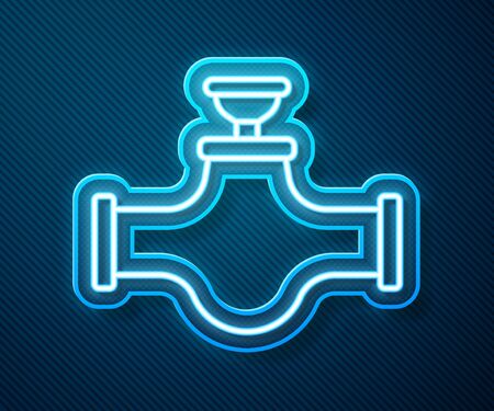 Glowing neon line Industry metallic pipe and valve icon isolated on blue background. Vector Illustrationのイラスト素材