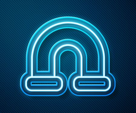 Glowing neon line Industry metallic pipe icon isolated on blue background. Plumbing pipeline parts of different shapes. Vector Illustrationのイラスト素材