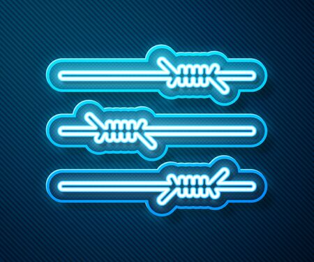 Glowing neon line Barbed wire icon isolated on blue background. Vector Illustrationのイラスト素材