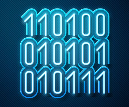 Glowing neon line Binary code icon isolated on blue background. Vector Illustrationのイラスト素材
