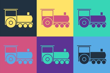 Pop art Retro train icon isolated on color background. Public transportation symbol.  Vector Illustrationのイラスト素材