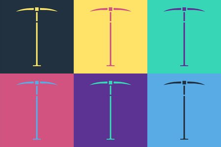 Pop art Pickaxe icon isolated on color background.  Vector Illustrationのイラスト素材