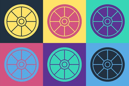 Pop art Old wooden wheel icon isolated on color background. Vector Illustrationのイラスト素材