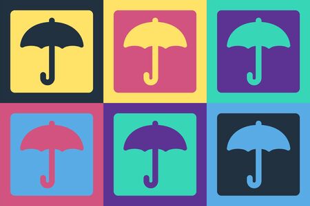 Pop art Umbrella icon isolated on color background. Waterproof icon. Protection, safety, security concept. Water resistant symbol.  Vector Illustrationのイラスト素材