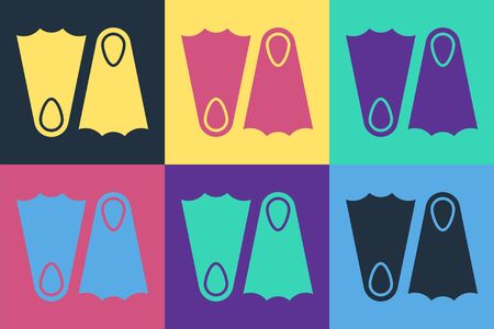 Pop art Rubber flippers for swimming icon isolated on color background. Diving equipment. Extreme sport. Sport equipment. Vector Illustrationのイラスト素材