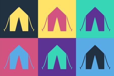 Pop art Tourist tent icon isolated on color background. Camping symbol. Vector Illustrationのイラスト素材