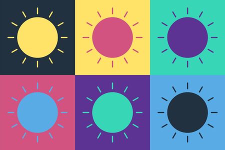 Pop art Sun icon isolated on color background. Summer symbol. Good sunny day. Vector Illustrationのイラスト素材