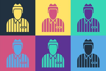 Pop art Hockey judge, referee, arbiter icon isolated on color background. Vector Illustrationのイラスト素材
