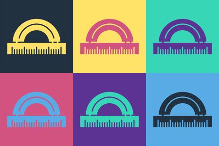 Pop art Protractor grid for measuring degrees icon isolated on color background. Tilt angle meter. Measuring tool. Geometric symbol. Vector Illustrationのイラスト素材