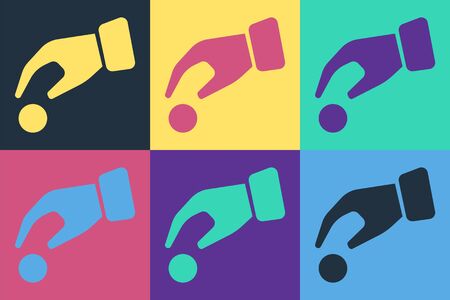 Pop art Hand holding casino chips icon isolated on color background. Casino gambling. Vector Illustrationのイラスト素材