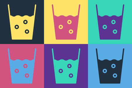 Pop art Glass with water icon isolated on color background. Soda glass. Vector Illustrationのイラスト素材