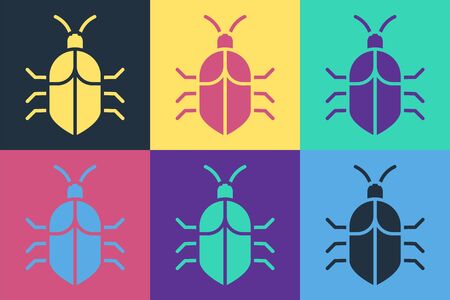 Pop art System bug concept icon isolated on color background. Code bug concept. Bug in the system. Bug searching. Vector Illustrationのイラスト素材