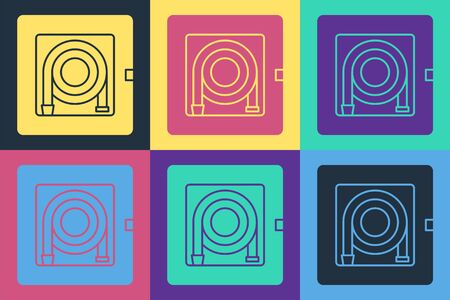 Pop art Fire hose cabinet icon isolated on color background. Vector Illustrationのイラスト素材