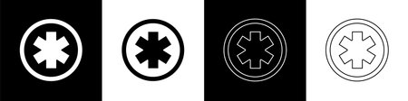 Set Medical symbol of the Emergency - Star of Life icon isolated on black and white background....