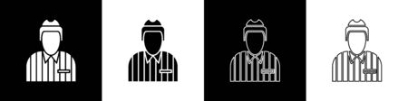 Set Hockey judge, referee, arbiter icon isolated on black and white background. Vector Illustrationのイラスト素材