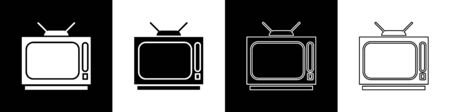 Set Retro tv icon isolated on black and white background. Television sign. Vector Illustrationのイラスト素材