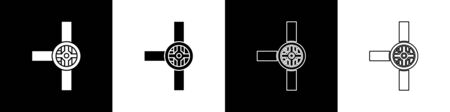 Set Industry metallic pipes and valve icon isolated on black and white background.  Vector Illustrationのイラスト素材