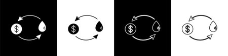 Set Oil exchange, water transfer, convert icon isolated on black and white background.  Vector...