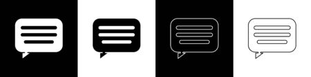 Set Speech bubble chat icon isolated on black and white background. Message icon. Communication or comment chat symbol. Vector Illustrationのイラスト素材