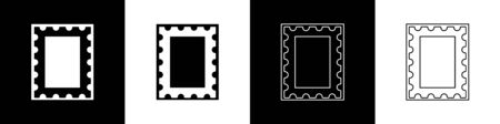 Set Postal stamp icon isolated on black and white background. Vector Illustrationのイラスト素材