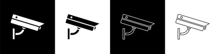 Set Security camera icon isolated on black and white background. Vector Illustration