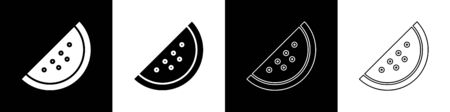 Set Casino slot machine with watermelon symbol icon isolated on black and white background. Gambling games. Vector Illustrationのイラスト素材