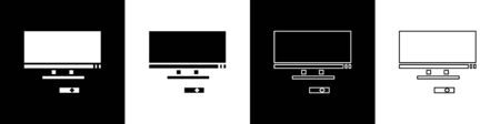 Set Smart Tv icon isolated on black and white background. Television sign. Vector Illustrationのイラスト素材