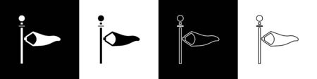 Set Cone meteorology windsock wind vane icon isolated on black and white background. Windsock indicate the direction and strength of the wind. Vector Illustrationのイラスト素材
