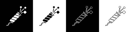 Set Firework rocket icon isolated on black and white background. Concept of fun party. Explosive pyrotechnic symbol. Vector Illustrationのイラスト素材