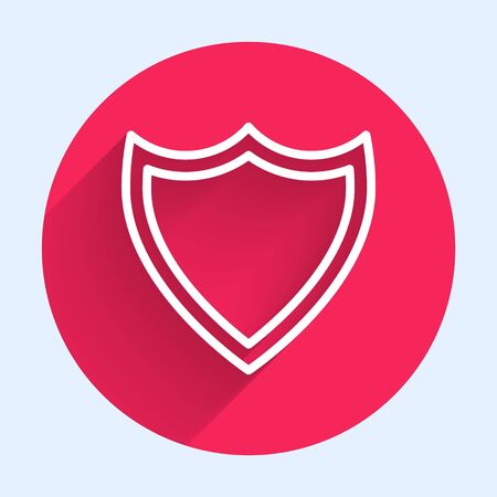 White line Shield icon isolated with long shadow. Guard sign. Security, safety, protection, privacy concept. Red circle button. Vector Illustrationのイラスト素材