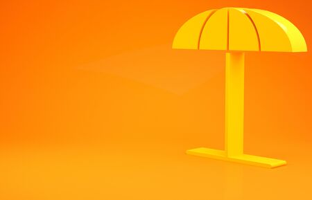 Yellow Sun protective umbrella for beach icon isolated on orange background. Large parasol for outdoor space. Beach umbrella. Minimalism concept. 3d illustration 3D renderの写真素材