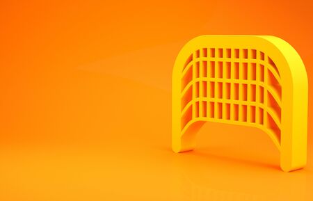 Yellow Ice hockey goal with net for goalkeeper icon isolated on orange background. Minimalism concept. 3d illustration 3D renderの写真素材