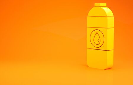 Yellow Plastic canister for motor machine oil icon isolated on orange background. Oil gallon. Oil change service and repair. Minimalism concept. 3d illustration 3D renderの写真素材