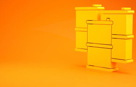 Yellow Barrel oil icon isolated on orange background. Minimalism concept. 3d illustration 3D renderの写真素材