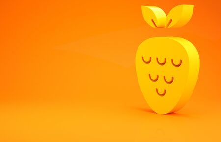 Yellow Casino slot machine with strawberry symbol icon isolated on orange background. Gambling games. Minimalism concept. 3d illustration 3D renderの写真素材