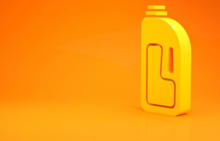 Yellow Container with drain cleaner icon isolated on orange background. Detergent in plastic bottle. Minimalism concept. 3d illustration 3D renderの写真素材