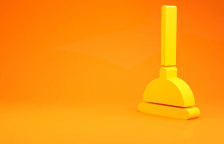 Yellow Rubber plunger with wooden handle for pipe cleaning icon isolated on orange background. Toilet plunger. Minimalism concept. 3d illustration 3D renderの写真素材