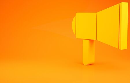 Yellow Megaphone icon isolated on orange background. Speaker sign. Minimalism concept. 3d illustration 3D renderの写真素材