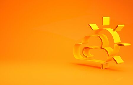 Yellow Sun and cloud weather icon isolated on orange background. Minimalism concept. 3d illustration 3D renderの写真素材