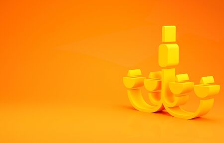 Yellow Chandelier icon isolated on orange background. Minimalism concept. 3d illustration 3D renderの写真素材
