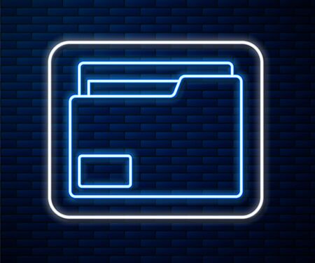 Glowing neon line Document folder icon isolated on brick wall background. Accounting binder symbol. Bookkeeping management. Vector Illustrationのイラスト素材