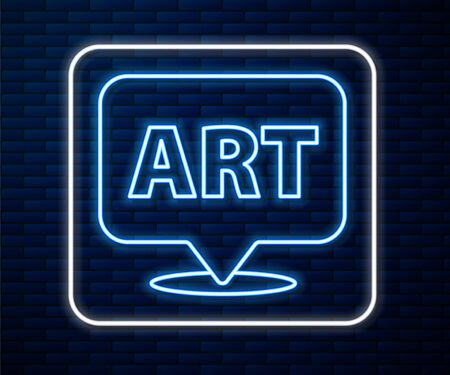 Glowing neon line Speech bubble with text art icon isolated on brick wall background. Message icon. Communication or comment chat symbol. Vector Illustrationのイラスト素材