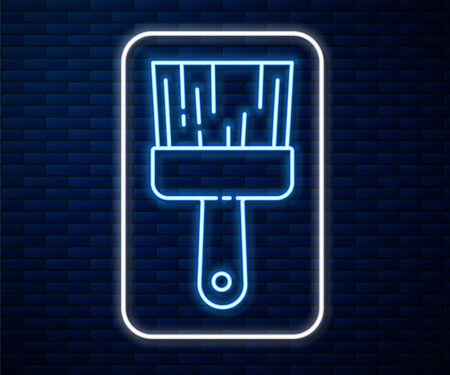 Glowing neon line Paint brush icon isolated on brick wall background. Vector Illustrationのイラスト素材