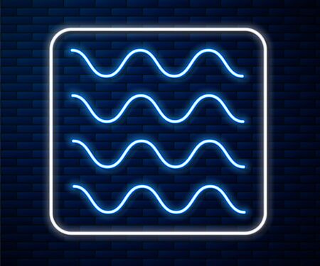 Glowing neon line Wave icon isolated on brick wall background. Vector Illustrationのイラスト素材