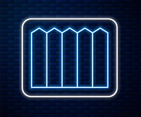 Glowing neon line Garden fence wooden icon isolated on brick wall background. Vector Illustrationのイラスト素材