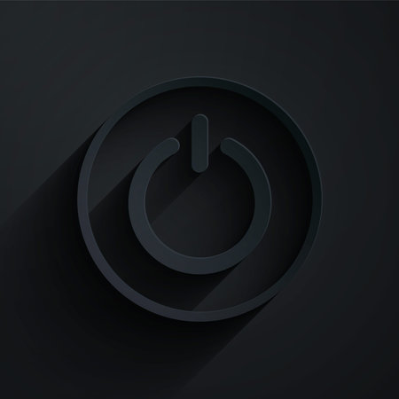 Paper cut Power button icon isolated on black background. Start sign. Paper art style. Vector Illustrationのイラスト素材