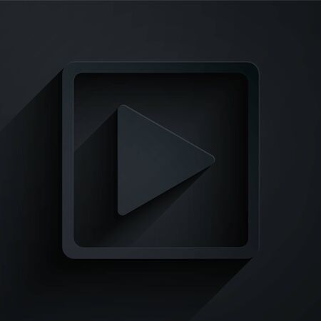 Paper cut Play in square icon isolated on black background. Paper art style. Vector Illustrationのイラスト素材